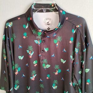 Proud 90 Golf Is Fun Polo Shirt Mens 3X Tropical Parrot Palm Tree Performance
